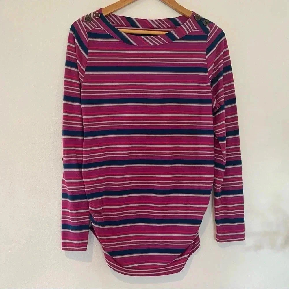 Liz Lange striped button sleeve Maternity shirt, size M.